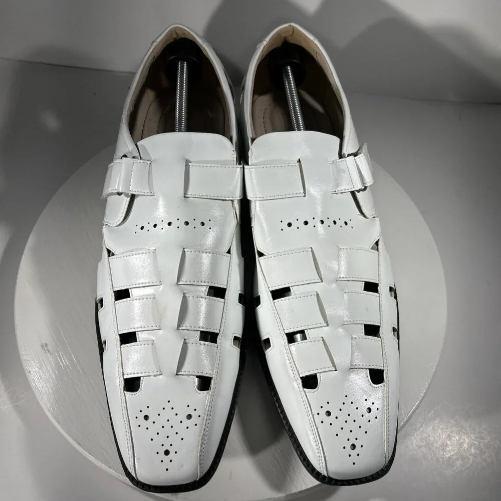 Stacy Adams Fisherman Mens Size 14 M Dress Sandals Shoes White Leather Weave SA - Picture 2 of 12